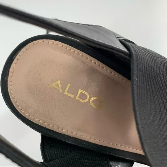 Aldo womens heels size 11 42.5 black leather chunky career - Picture 10 of 12